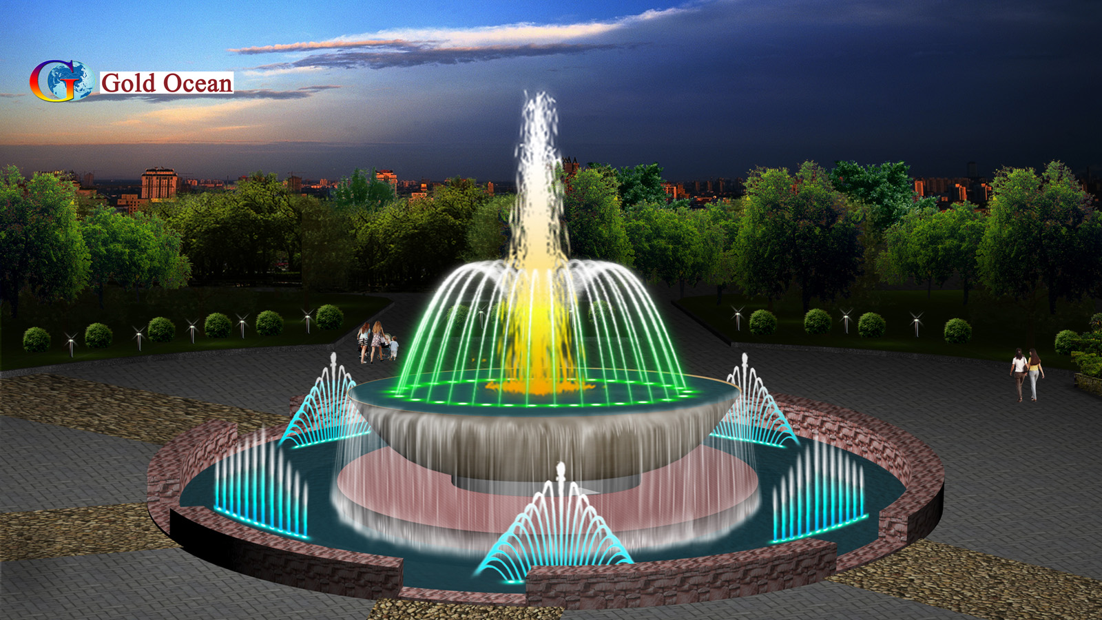 Outdoor Dia.16m Pool Dancing Fountain with Waterfall