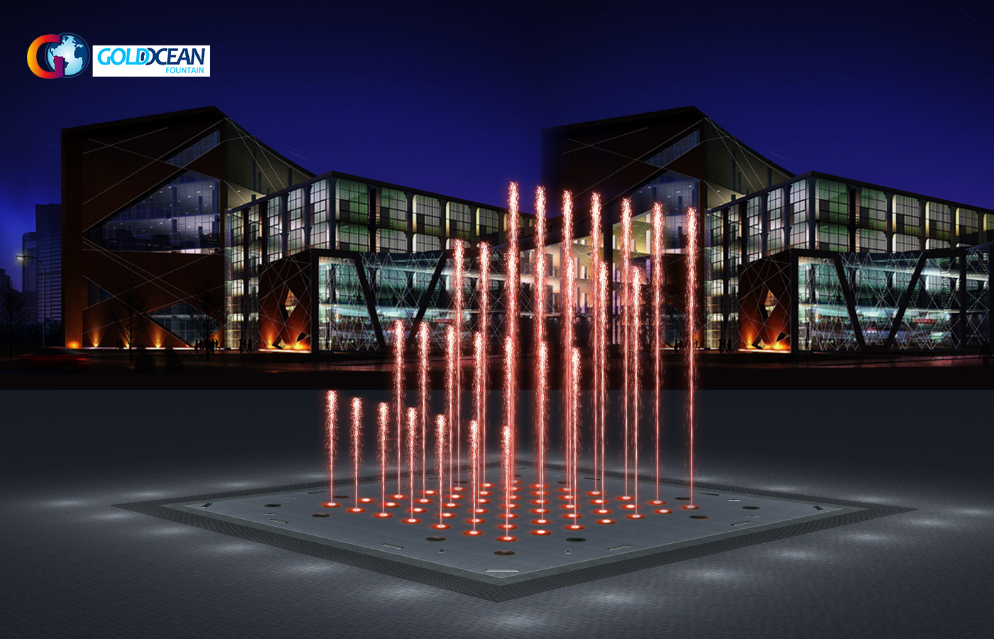 Outdoor Music Dancing Dry Fountain with Jumping Jet Fountain